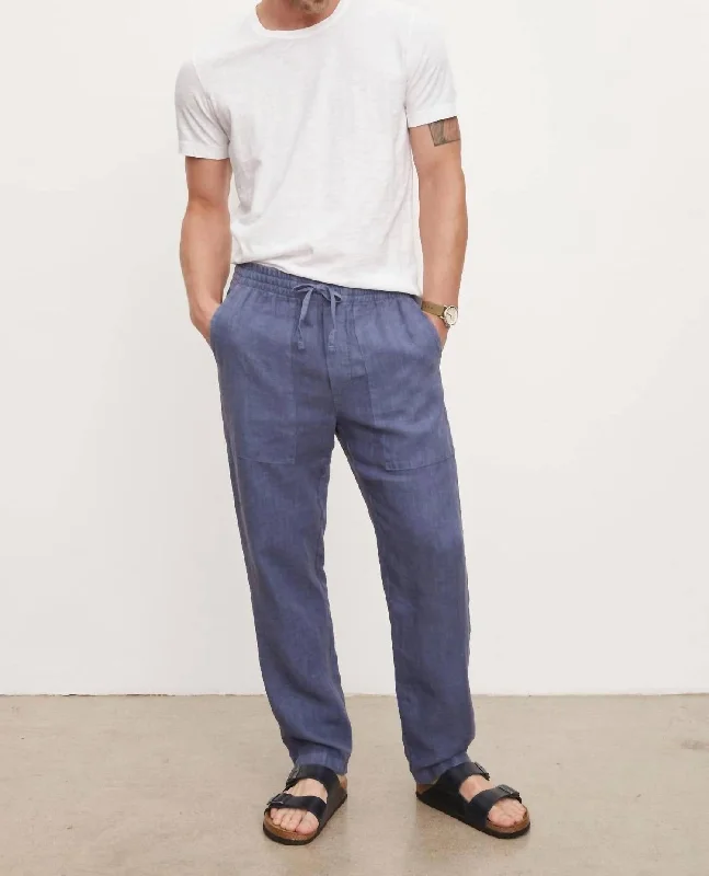 Mens Phelan Linen Drawstring Pant In Wave