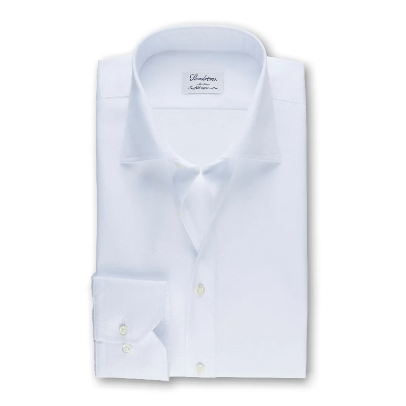 White Slimline Shirt In Superior Twill - Stenströms