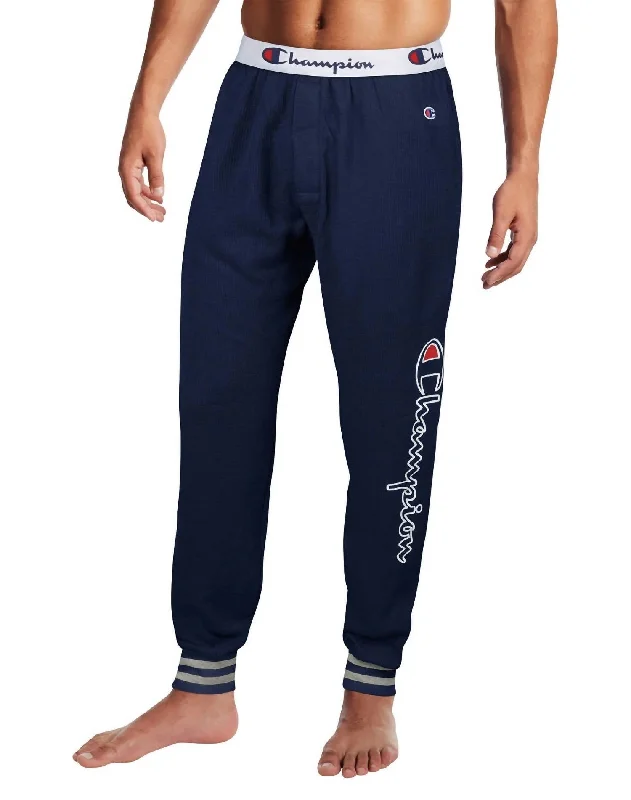 Waffle Rib Cuff Sleep Pant In Athletic Navy