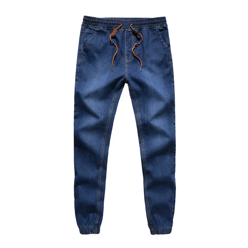 Mens Denim Jeans Men Drawstring Slim Fit Denim Joggers Mens Joggers Jeans Pant Men Stretch Elastic Jean Pencil Pants Casual