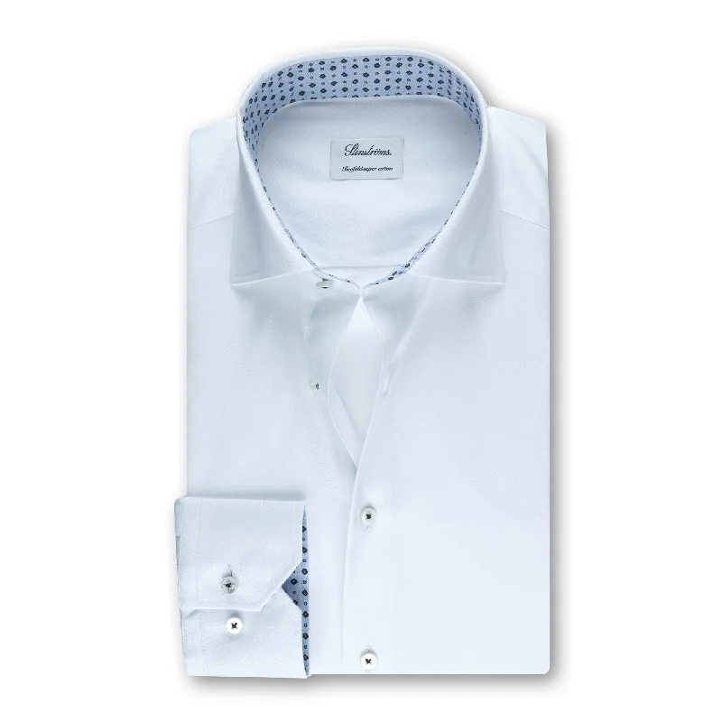 White Slimline Twill Shirt with Contrast - Stenströms