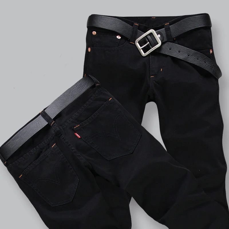 Four Season Men Jeans Slim Straight Pants Black Color Cotton Jeans Men