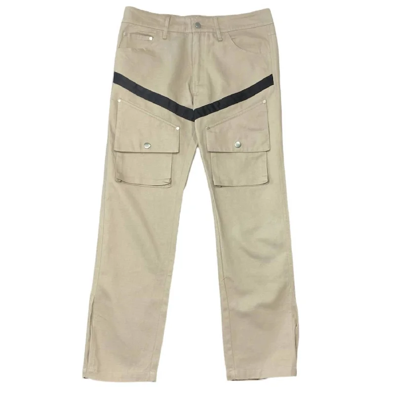 Men's Helix Striped Cargos Pants In Stone Tan