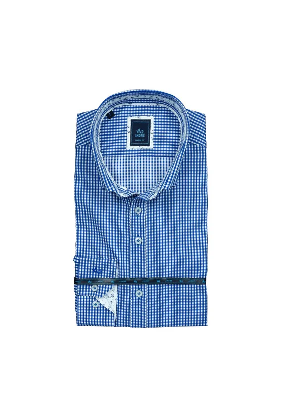 Andre Como Long Sleeve Gingham Shirt, Navy