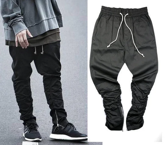 Justin bieber brand style side zipper men slim fit casual mens hip hop jogger biker pants swag sweatpants skinny trousers olive