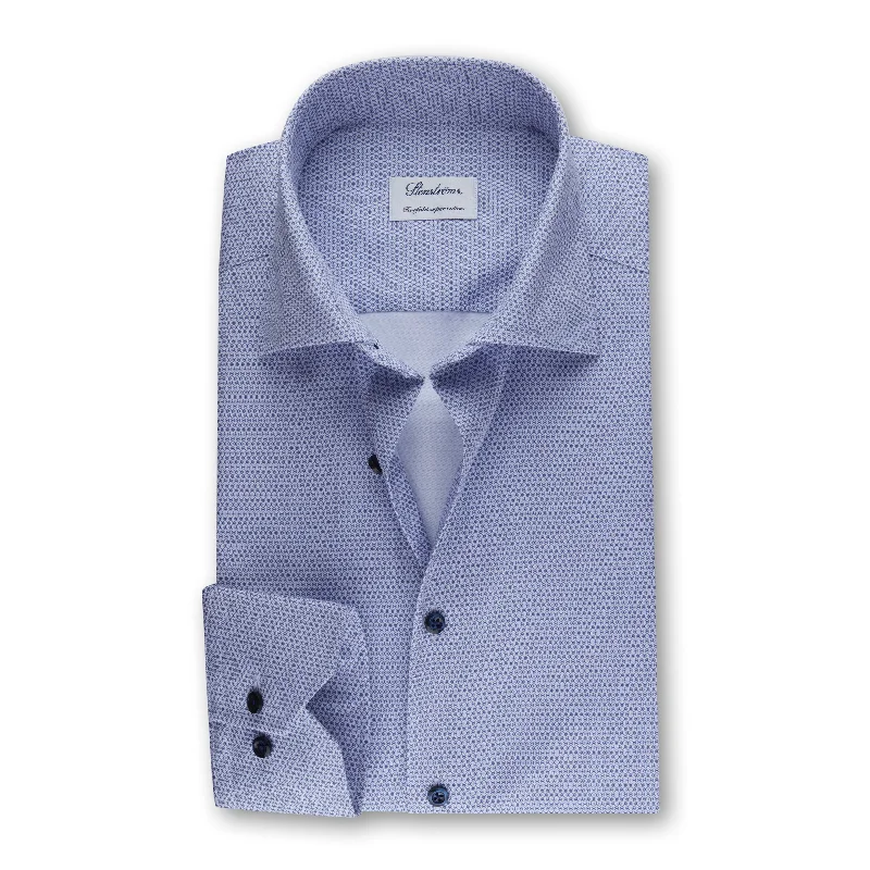 Light Blue Micro Dot Patterned Fitted Body Twill Shirt- Stenströms