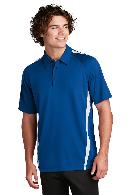 Sport-Tek Mens Micro-Mesh Moisture Wicking Short Sleeve Polo Shirt - True Royal Blue/White