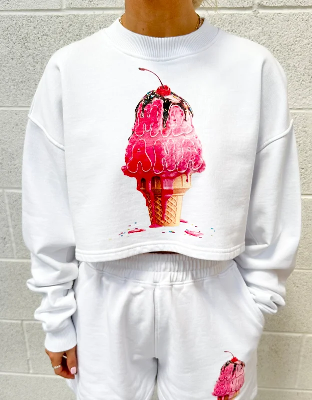 White Ice Cream Cropped Sweatshirt.