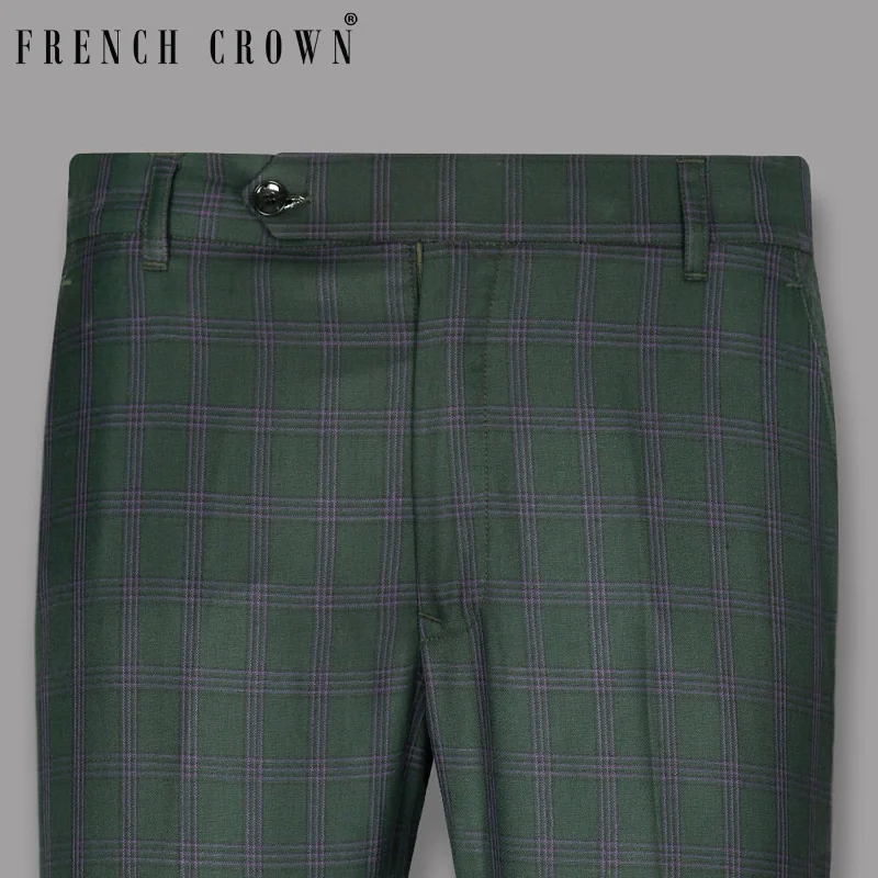 Phthalo Green Windowpane Wool Blend Pant