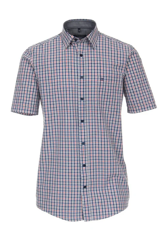 Casa Moda Short Sleeve Chequered Print Shirt, Blue Multi