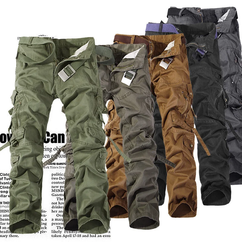 Top Fashion Multi-Pocket Solid Mens Cargo Pants High Quality Plus Size Men Trousers Size 28-42