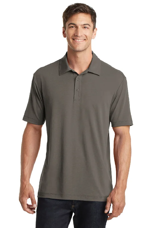 Port Authority Mens Cotton Touch Performance Moisture Wicking Short Sleeve Polo Shirt - Smoke Grey - Closeout