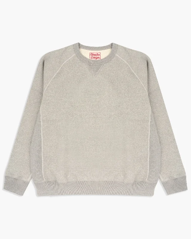 Wonder Looper 876gsm Double Heavyweight French Terry Pullover Crew Neck - Heather Grey