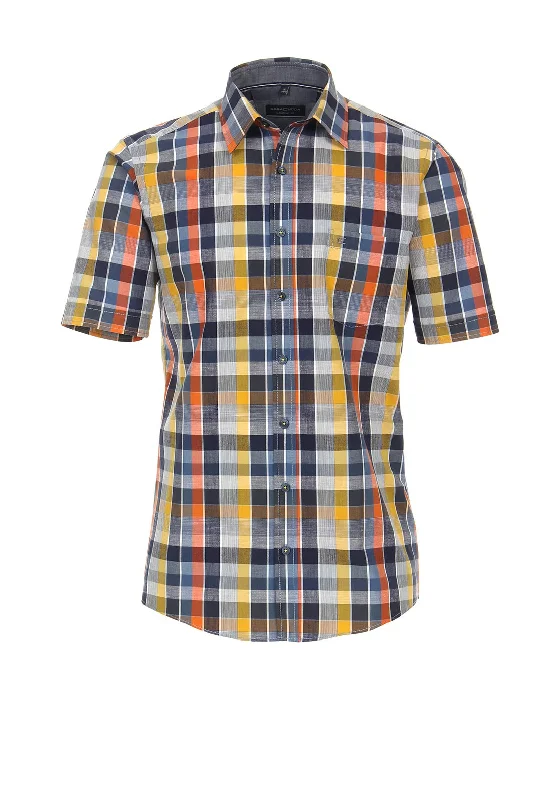 Casa Moda Short Sleeve Checked Shirt, Yellow Multi