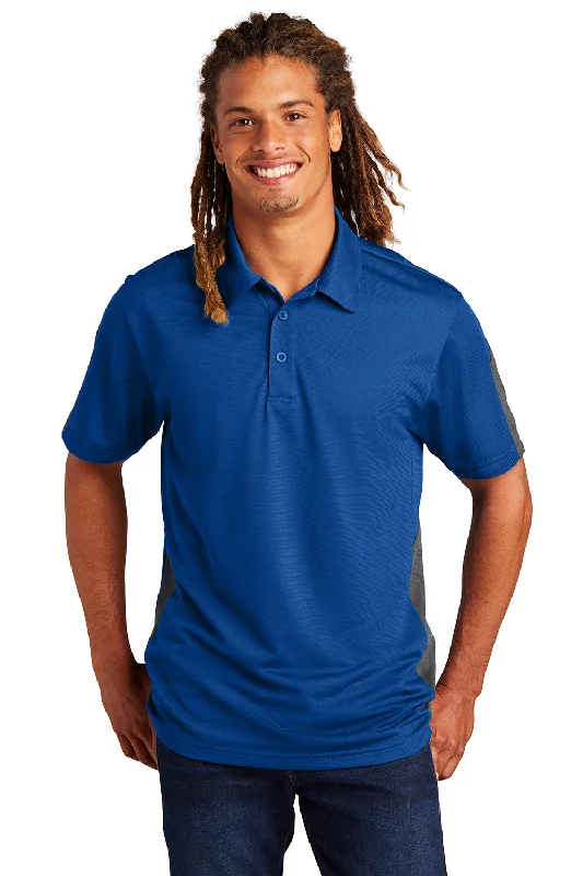 Sport-Tek Mens Active Mesh Moisture Wicking Short Sleeve Polo Shirt - True Royal Blue/Grey