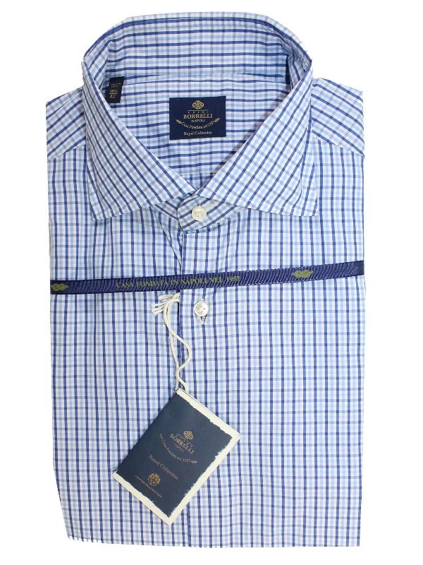 Luigi Borrelli Dress Shirt ROYAL COLLECTION White Blue Navy Check 38 - 15 SALE