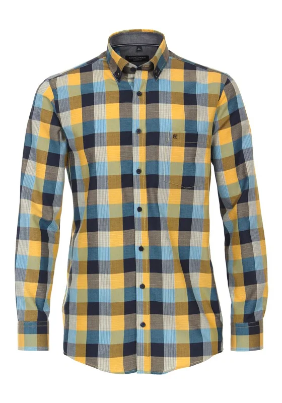 Casa Moda Check Long Sleeve Shirt, Yellow & Blue