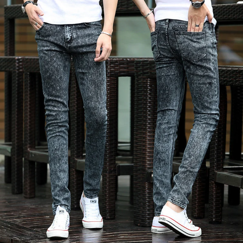 Spring men's black skinny jeans Fashion slim fit snowflake cowboy feet pants mens pencil pants 27-42