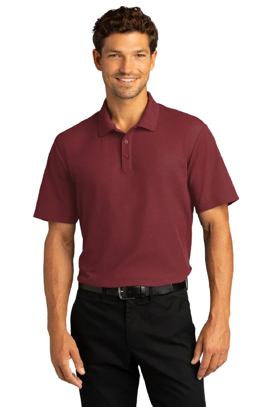 Port Authority Mens React SuperPro Snag Resistant Short Sleeve Polo Shirt - Burgundy