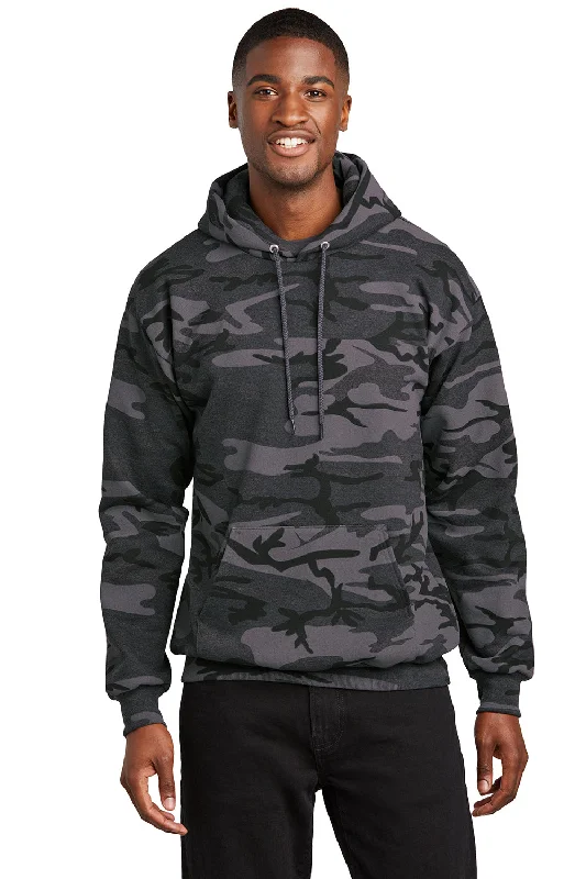 Port & Company Mens Core Pill Resistant Fleece Hooded Sweatshirt Hoodie w/ Pouch Pocket - Heather Black Camo