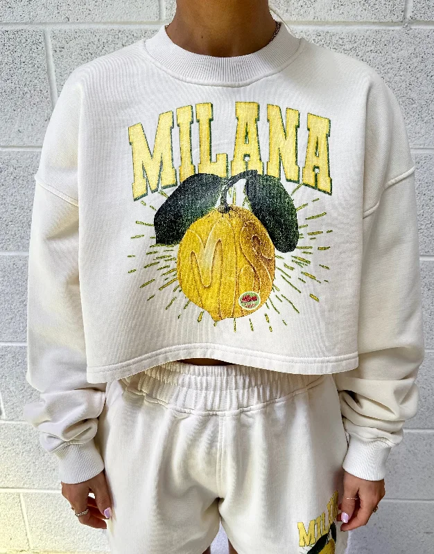 Cream Lemon Cropped Sweatshirt.