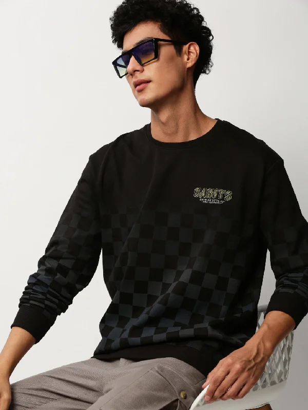 Men Black Geometrical Casual Sweatshirts