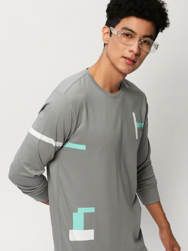 Men Grey Graphics Casual Sweatshirts