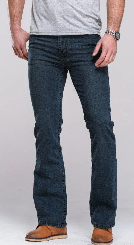 Mens jeans boot cut leg slightly flared slim fit famous brand blue black male jeans designer classic denim Jeans