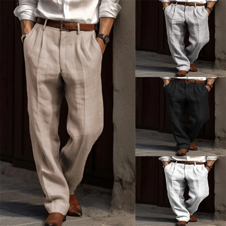 Solid Color Double Pleated Linen Pants (5 colors)