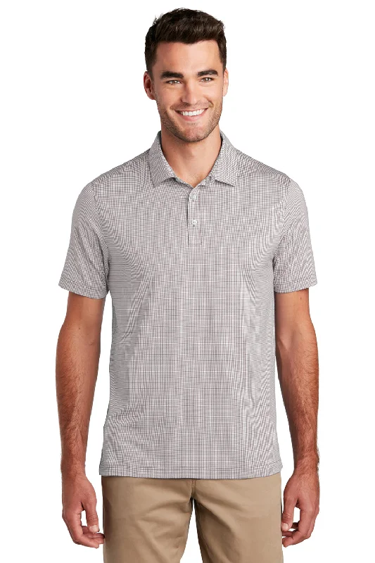 Port Authority Mens Gingham Moisture Wicking Short Sleeve Polo Shirt - Gusty Grey/White - Closeout