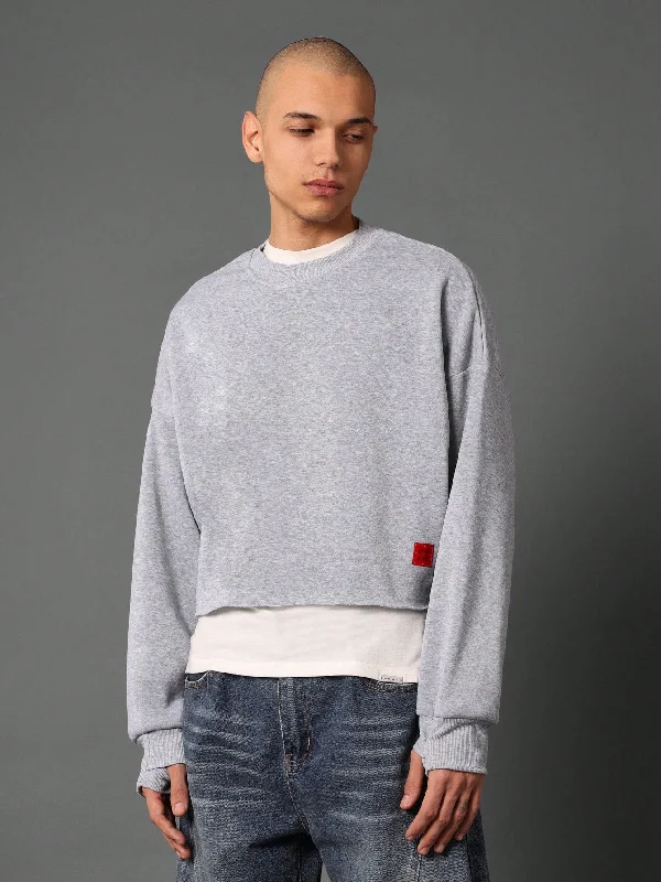 Crop Fit Raw Hem Crew Neck Sweatshirts