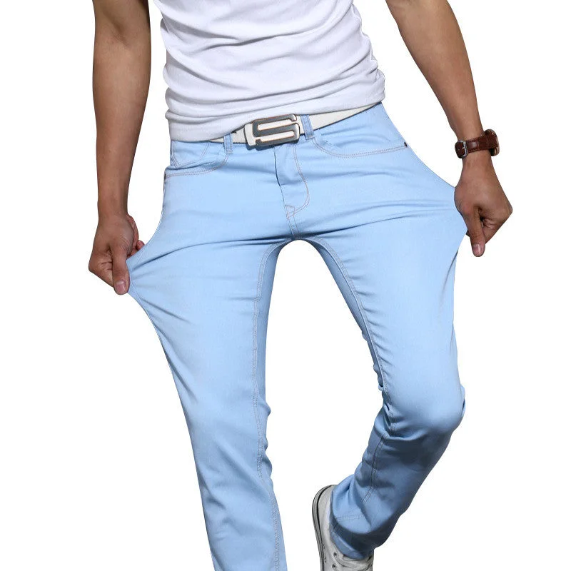 Fashion Men's Casual Stretch Skinny Jeans Trousers Tight Pants Solid Colors