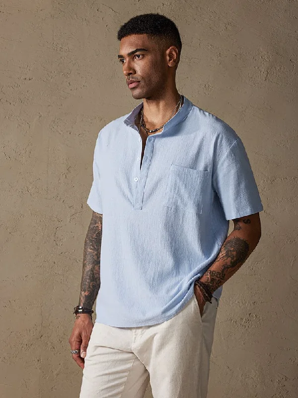 Fashion Cotton Linen Half Button Shirt