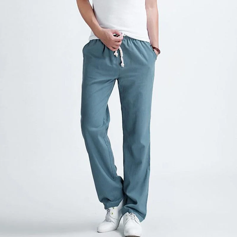 Men's casual pants Men's solid color linen casual trousers Stylish and comfortable large size men straight trousers