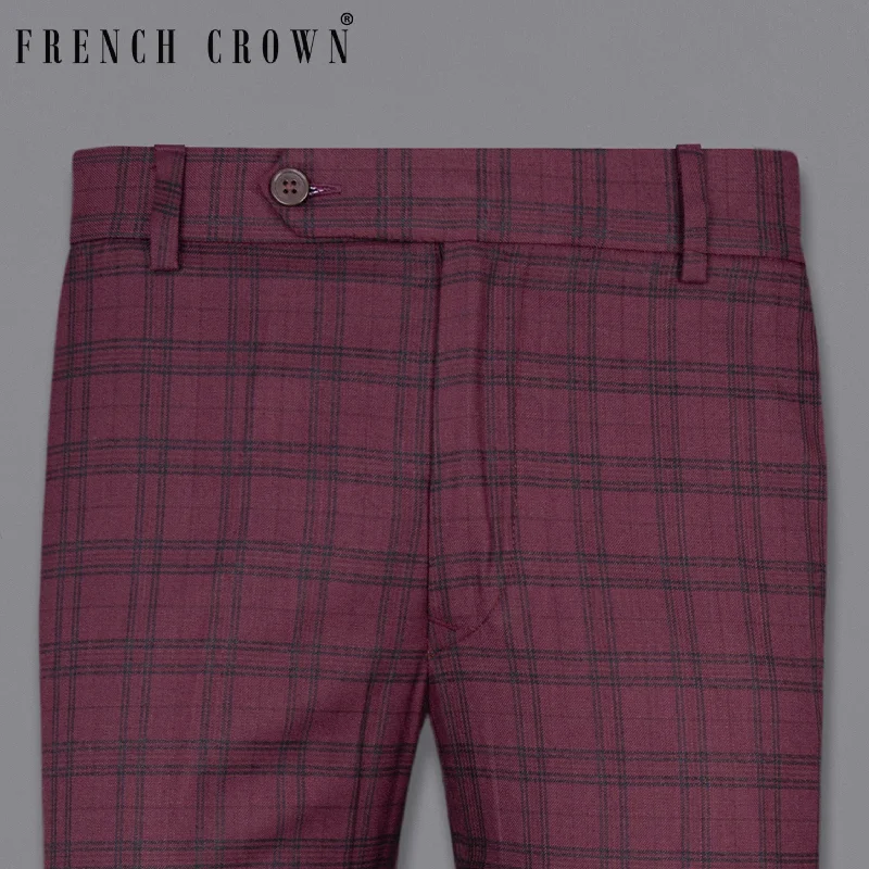 Eggplant Red Plaid Wool Rich Pant