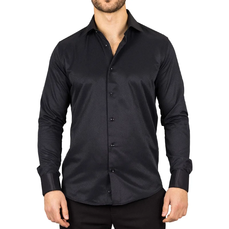 Men's Black Long Sleeve Regular Fit Double Cuff Twill Oxford Shirt