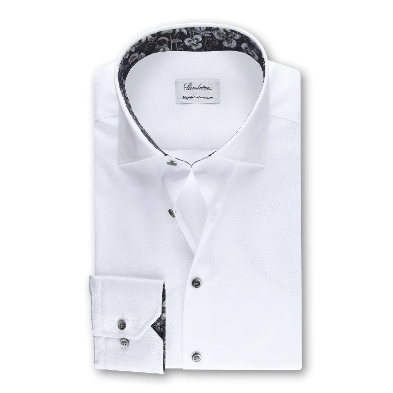 White Contrast Twill Fitted Body Shirt - Stenströms