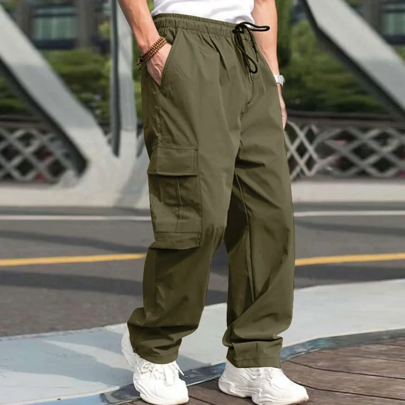 Solid Color Drawstring Mid Waist Male Cargo Sweatpants (4 colors)