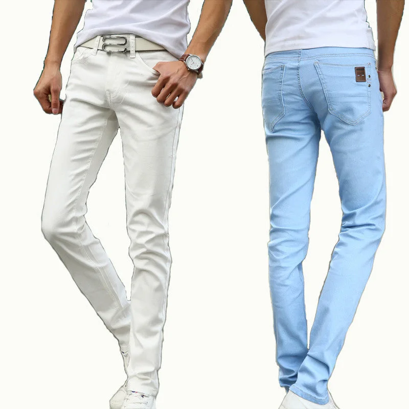 Men's Straight Elastic Waist Skinny Jeans Mid Waist Men's Slim Fit Jean Casual Pants 28-38 Size