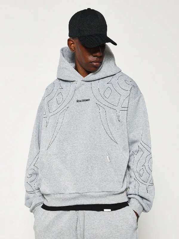 Regular Fit Overhead Hoodie With Chest & Sleeve Embroidery