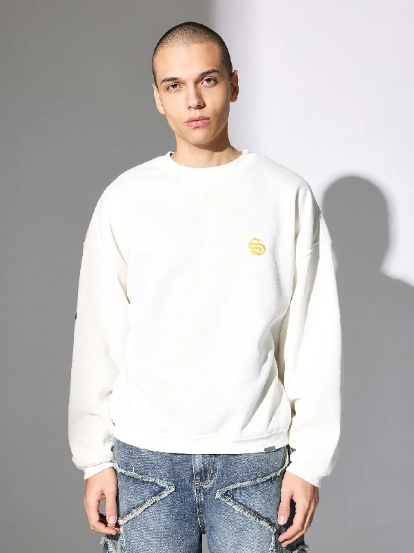 Oversized Crew Neck Sweatshirt With Front And Back Embroidery