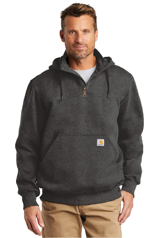 Carhartt Mens Paxton Rain Defender Water Resistant 1/4 Zip Hooded Sweatshirt Hoodie w/ Pouch Pocket - Heather Carbon Grey