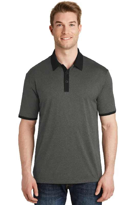 Sport-Tek Mens Heather Contender Moisture Wicking Short Sleeve Polo Shirt - Heather Graphite Grey/Black - Closeout