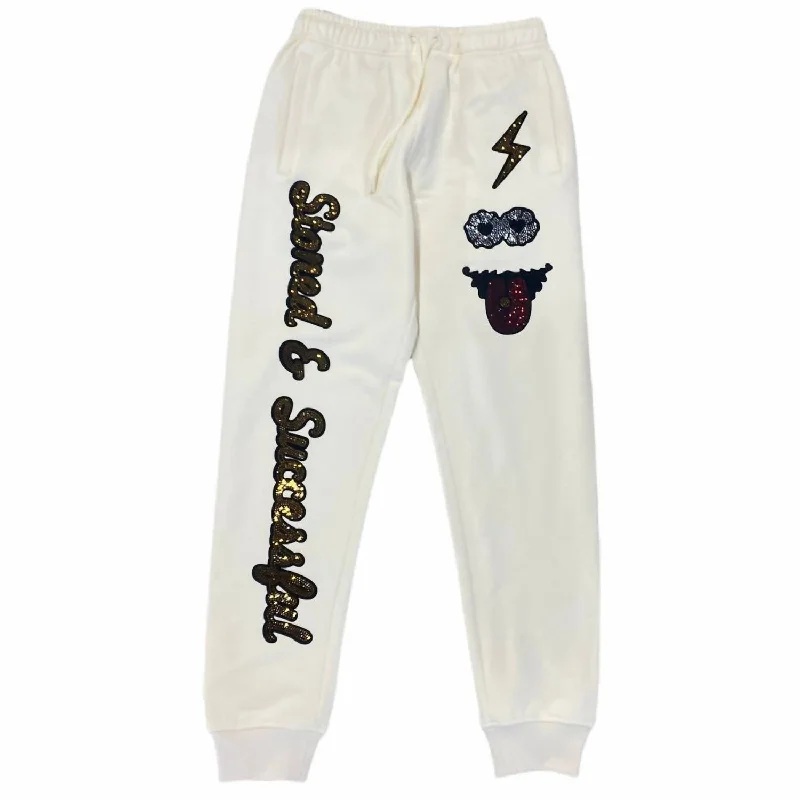 Men's Rhinestone Stoned Joggers In Eggshell