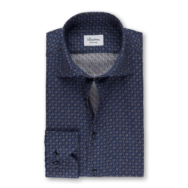 Navy/Brown Geometric Patterned Fitted Body Shirt - Stenströms