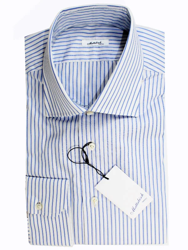 Mattabisch Dress Shirt White Blue Stripes 38 - 15 SALE