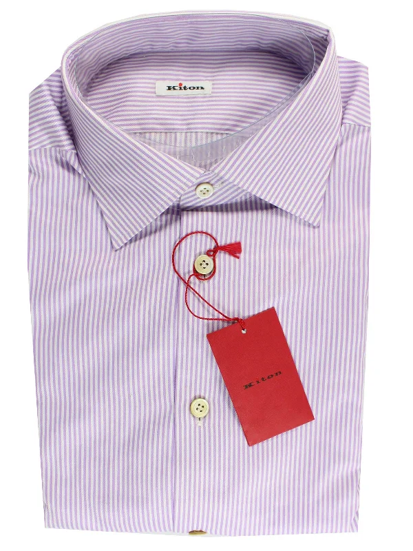 Kiton Dress Shirt White Lilac Design - Sartorial 43 - 17 SALE