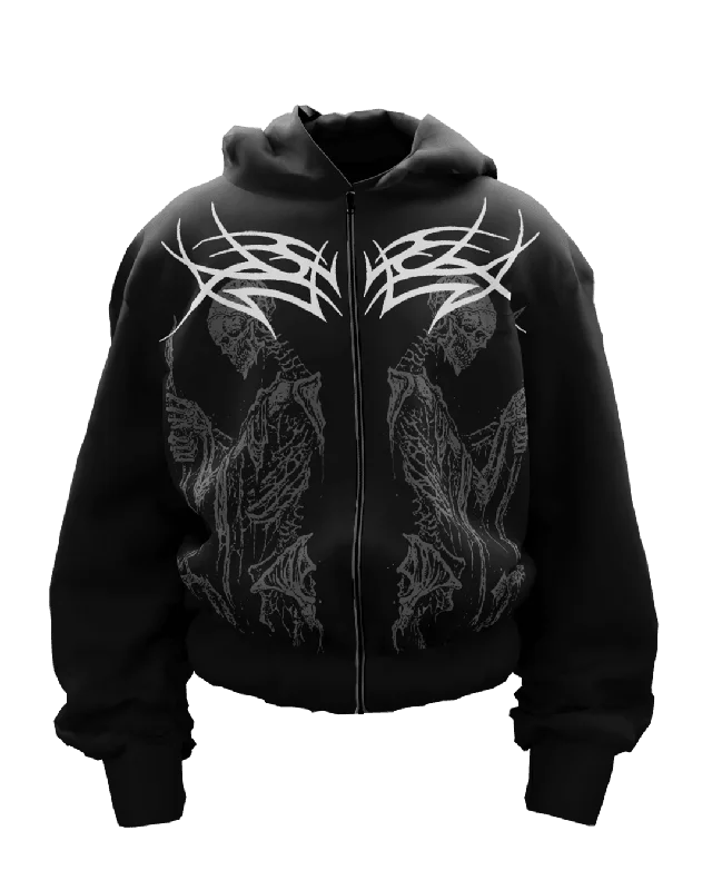 Cursed Boxy Black Zipper Hoodie