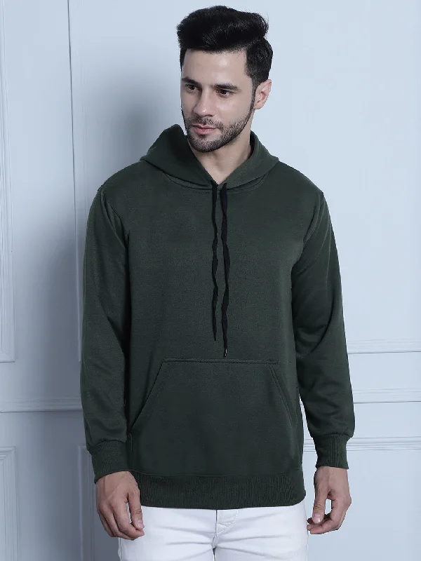 Vimal Jonney Olive Solid Hooded Cotton Fleece Sweatshirt for Men