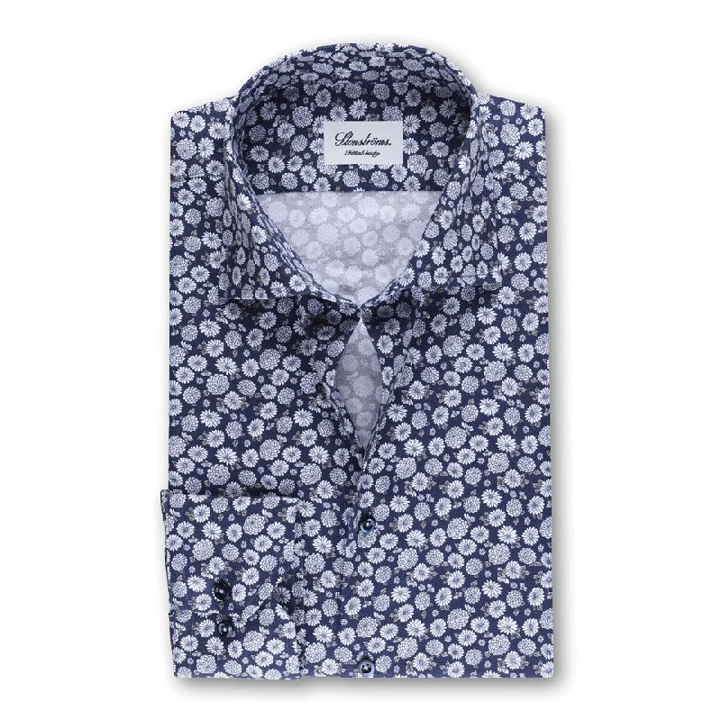 Navy Floral Fitted Body Shirt - Stenströms